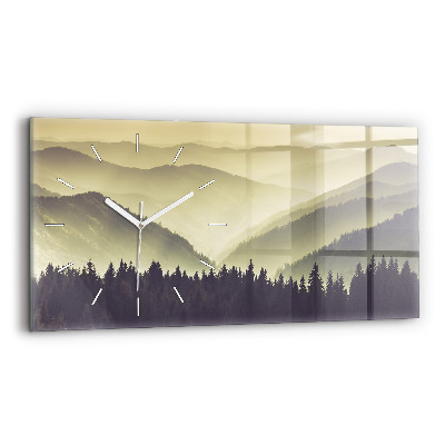Glass wall clock rectangular Misty Mountain Slopes