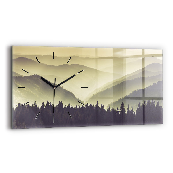 Glass wall clock rectangular Misty Mountain Slopes