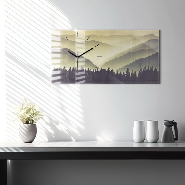 Glass wall clock rectangular Misty Mountain Slopes