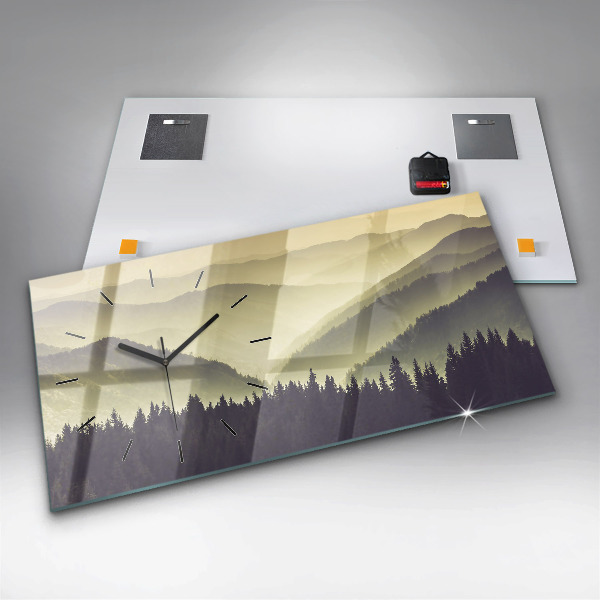 Glass wall clock rectangular Misty Mountain Slopes