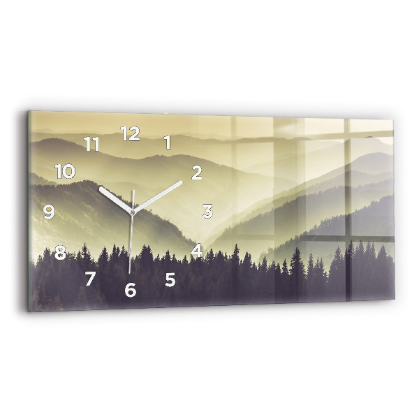 Glass wall clock rectangular Misty Mountain Slopes