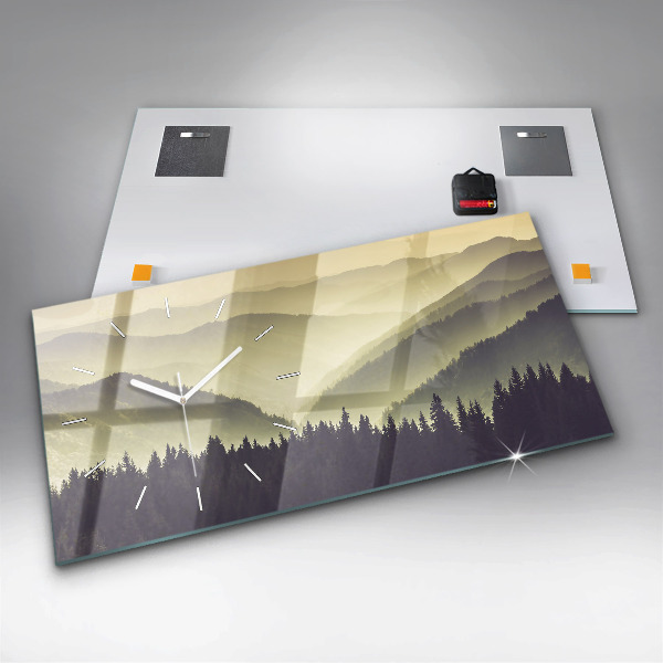 Glass wall clock rectangular Misty Mountain Slopes
