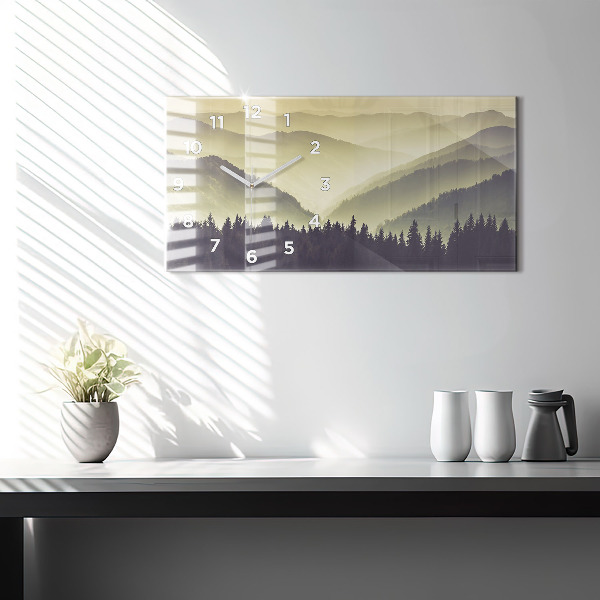 Glass wall clock rectangular Misty Mountain Slopes