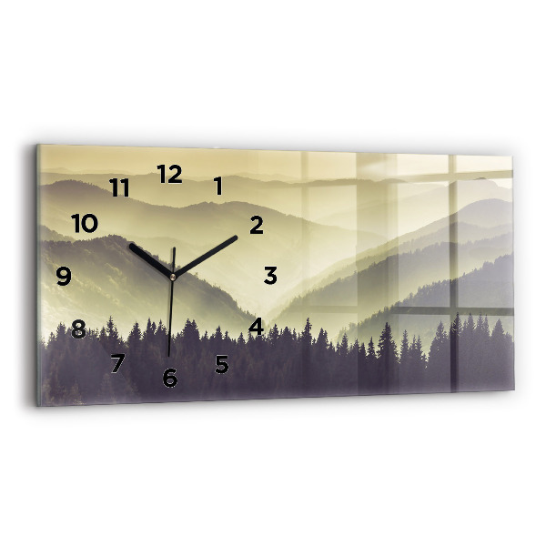 Glass wall clock rectangular Misty Mountain Slopes