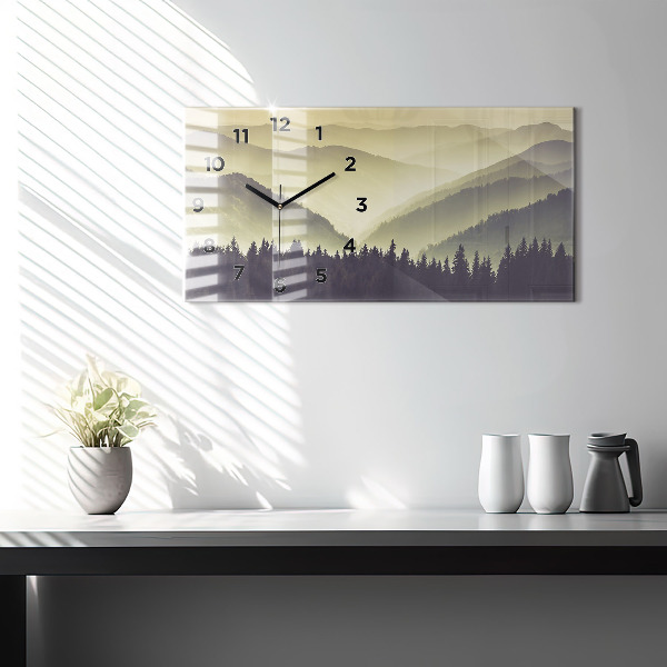 Glass wall clock rectangular Misty Mountain Slopes