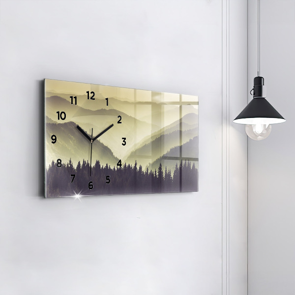 Glass wall clock rectangular Misty Mountain Slopes