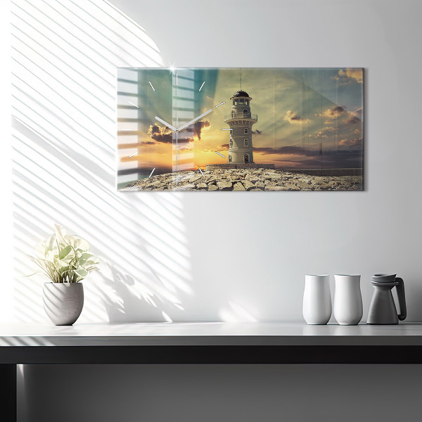 Glass wall clock rectangular Lighthouse On The Sea
