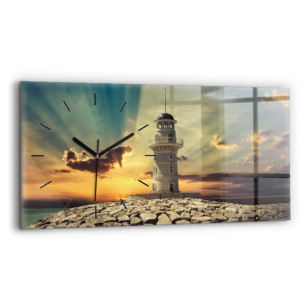 Glass wall clock rectangular Lighthouse On The Sea