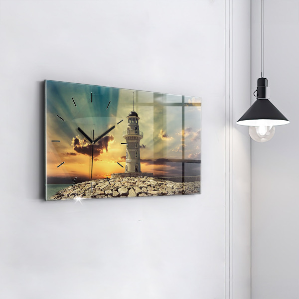 Glass wall clock rectangular Lighthouse On The Sea