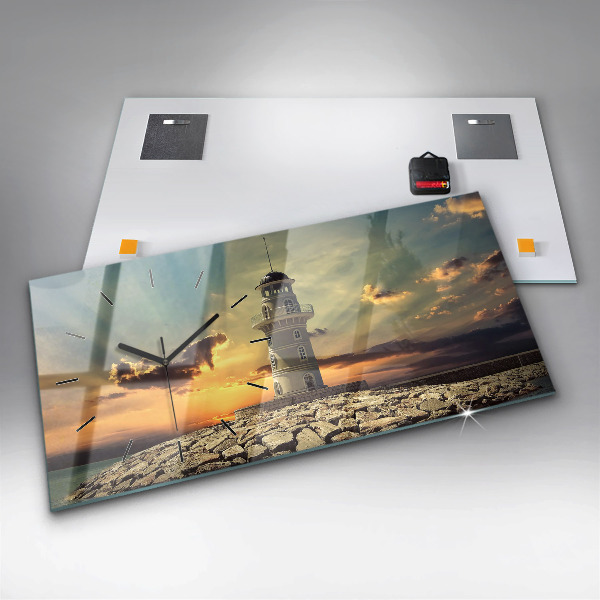 Glass wall clock rectangular Lighthouse On The Sea