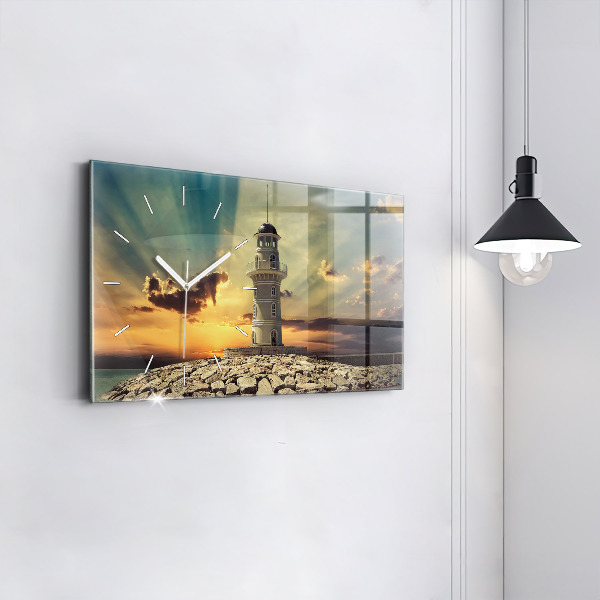 Glass wall clock rectangular Lighthouse On The Sea
