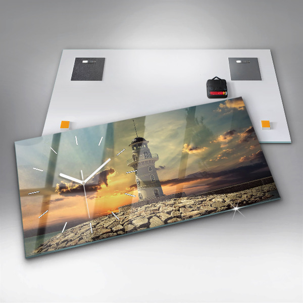 Glass wall clock rectangular Lighthouse On The Sea