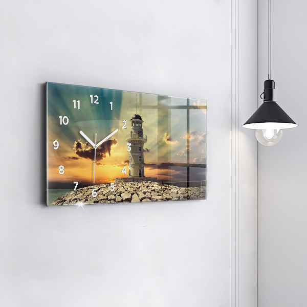 Glass wall clock rectangular Lighthouse On The Sea