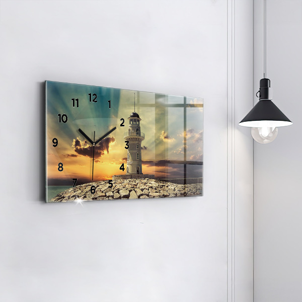 Glass wall clock rectangular Lighthouse On The Sea