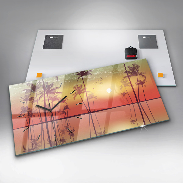Glass wall clock rectangular Tropical palm trees