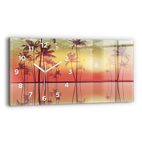 Glass wall clock rectangular Tropical palm trees