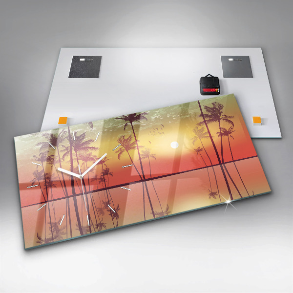 Glass wall clock rectangular Tropical palm trees