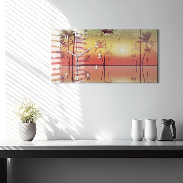 Glass wall clock rectangular Tropical palm trees