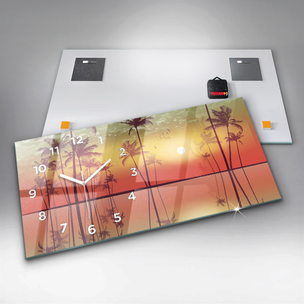 Glass wall clock rectangular Tropical palm trees