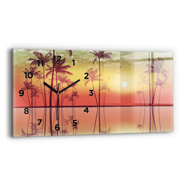 Glass wall clock rectangular Tropical palm trees