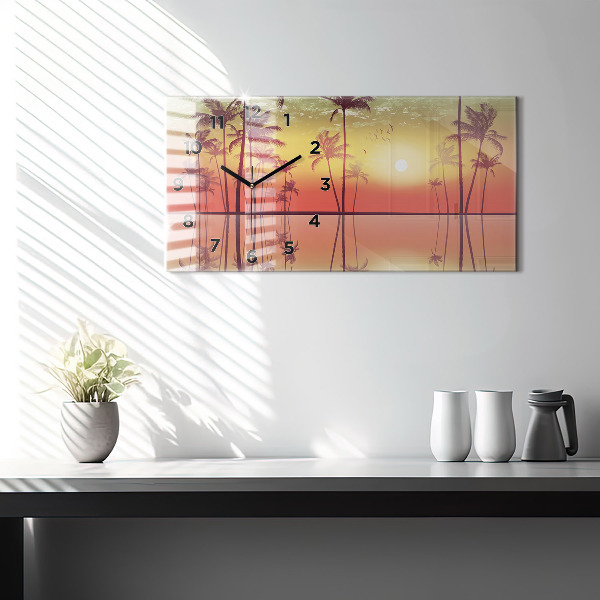 Glass wall clock rectangular Tropical palm trees