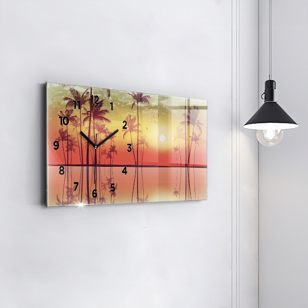 Glass wall clock rectangular Tropical palm trees
