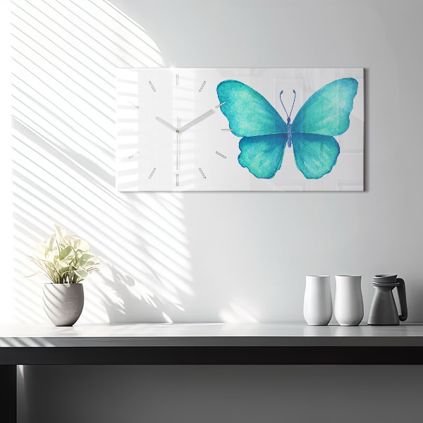 Glass wall clock rectangular Turquoise Summer Butterfly