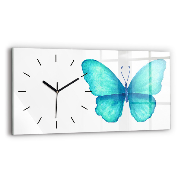 Glass wall clock rectangular Turquoise Summer Butterfly