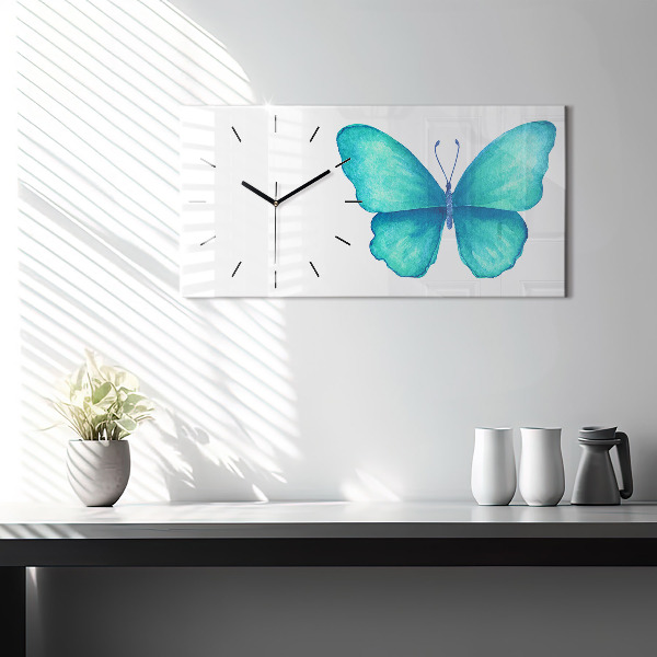 Glass wall clock rectangular Turquoise Summer Butterfly