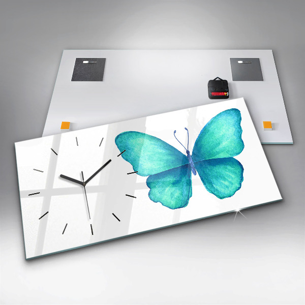 Glass wall clock rectangular Turquoise Summer Butterfly