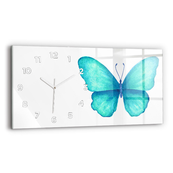 Glass wall clock rectangular Turquoise Summer Butterfly