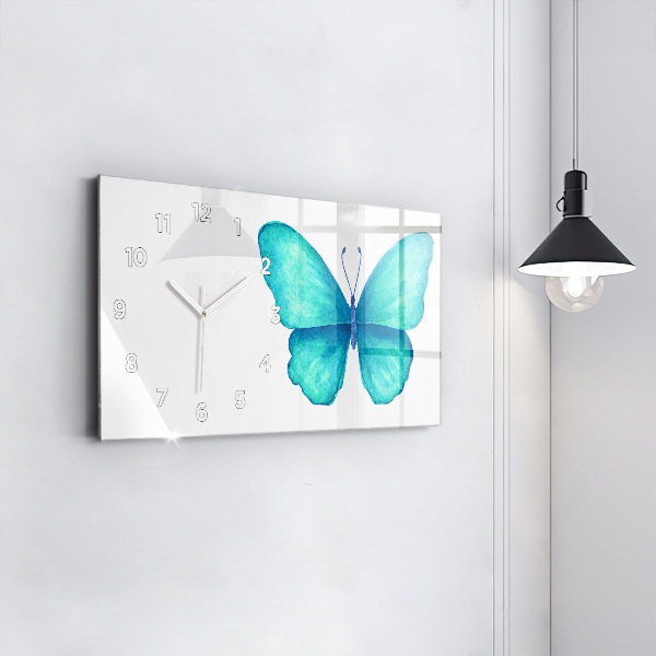 Glass wall clock rectangular Turquoise Summer Butterfly