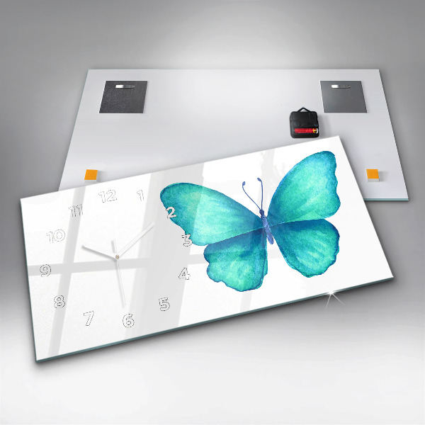 Glass wall clock rectangular Turquoise Summer Butterfly