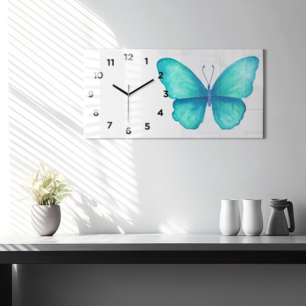 Glass wall clock rectangular Turquoise Summer Butterfly