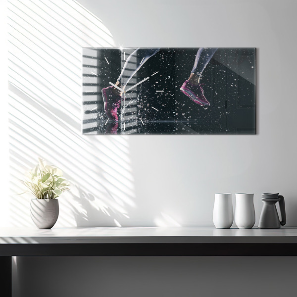 Glass wall clock rectangular Healthy lifestyle and running