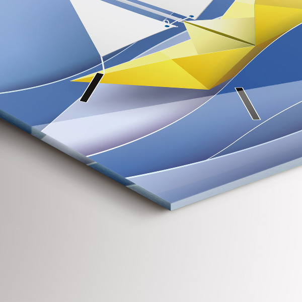 Glass wall clock rectangular Origami colorful sailboats