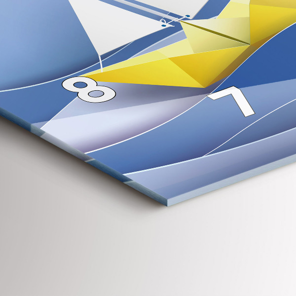 Glass wall clock rectangular Origami colorful sailboats