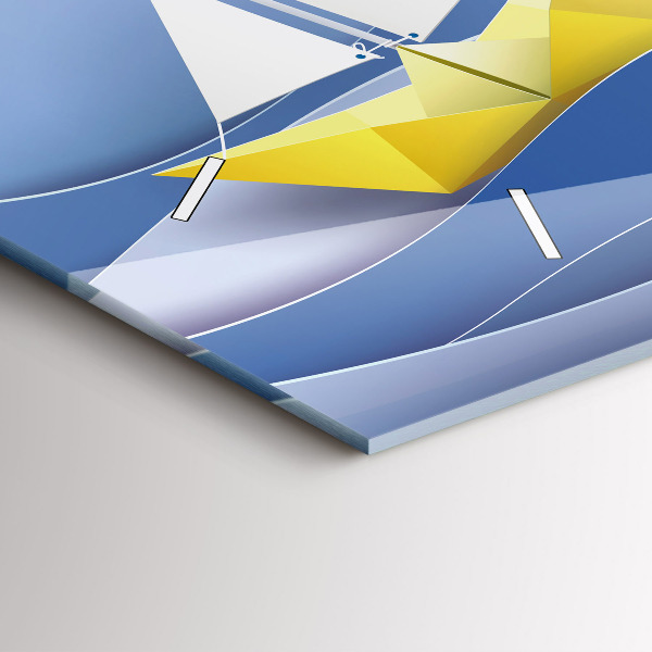 Glass wall clock rectangular Origami colorful sailboats