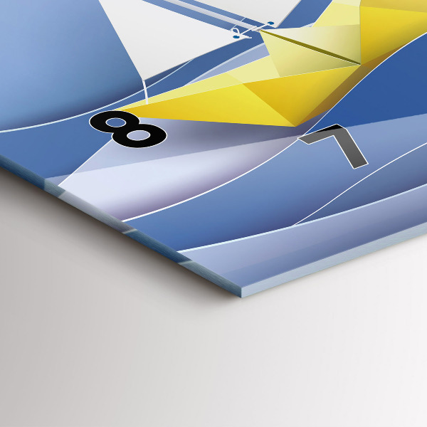 Glass wall clock rectangular Origami colorful sailboats