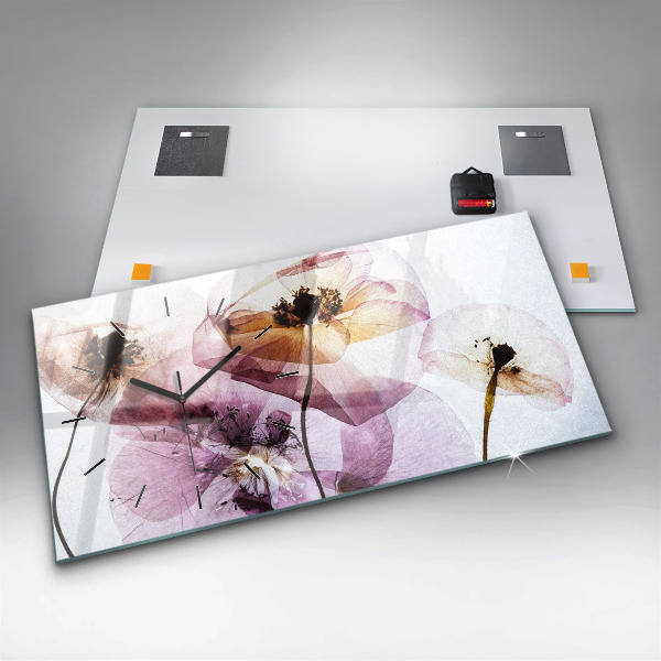 Glass wall clock rectangular Dry poppies Flowers