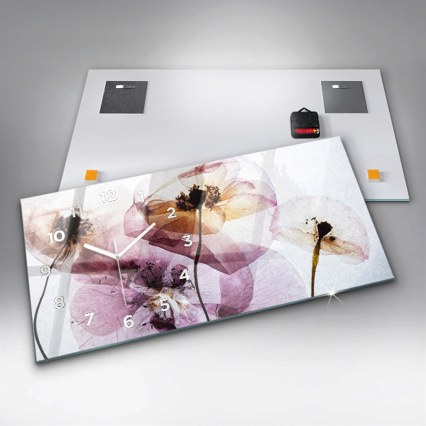 Glass wall clock rectangular Dry poppies Flowers