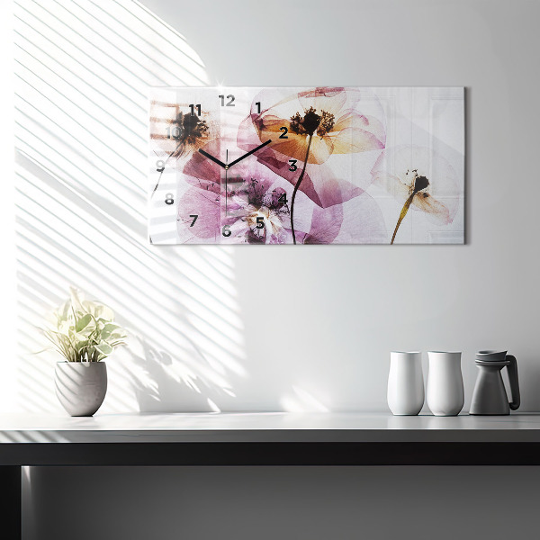 Glass wall clock rectangular Dry poppies Flowers