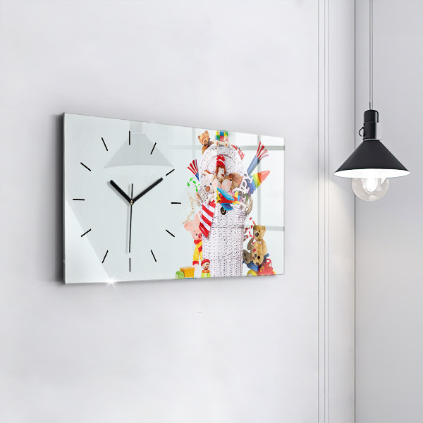 Glass wall clock rectangular Wicker basket with toys