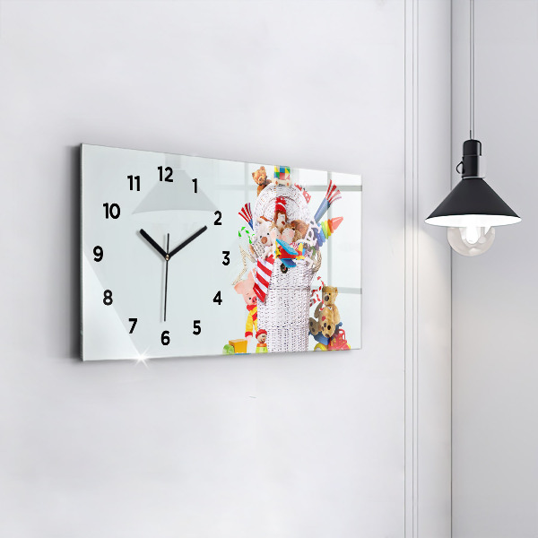 Glass wall clock rectangular Wicker basket with toys