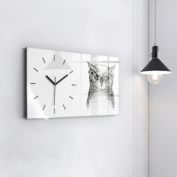 Glass wall clock rectangular Drawn owl with glasses