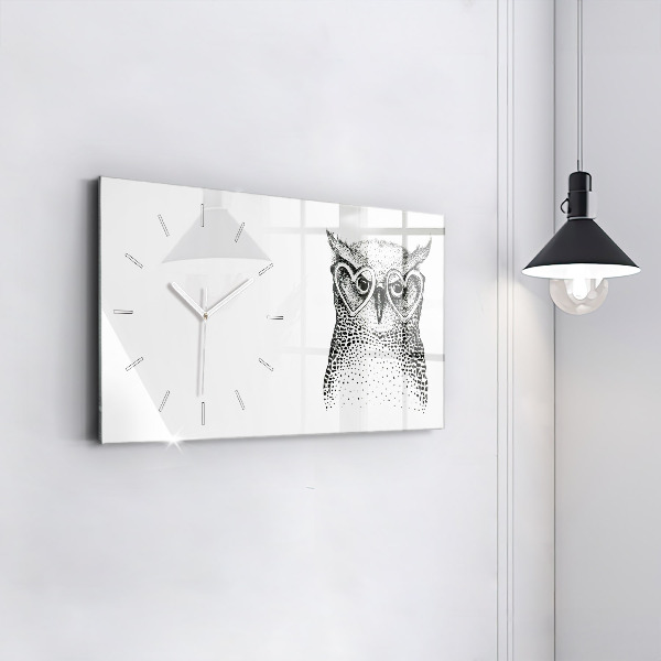 Glass wall clock rectangular Drawn owl with glasses