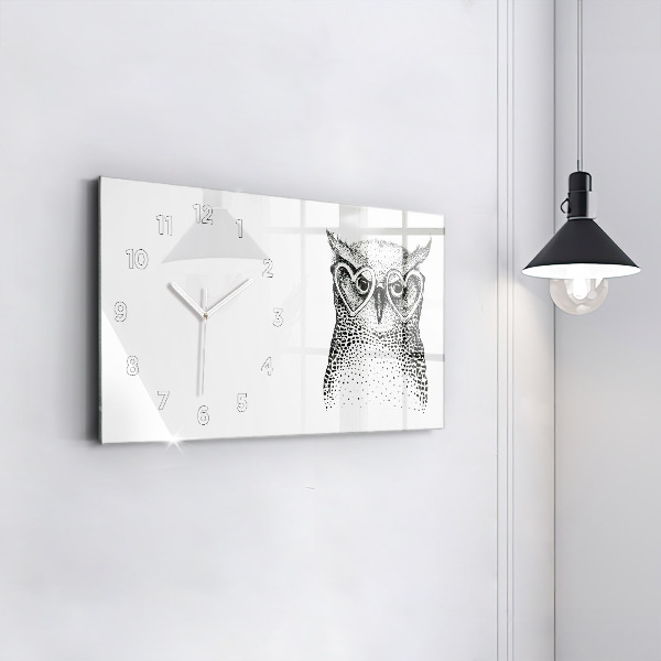 Glass wall clock rectangular Drawn owl with glasses