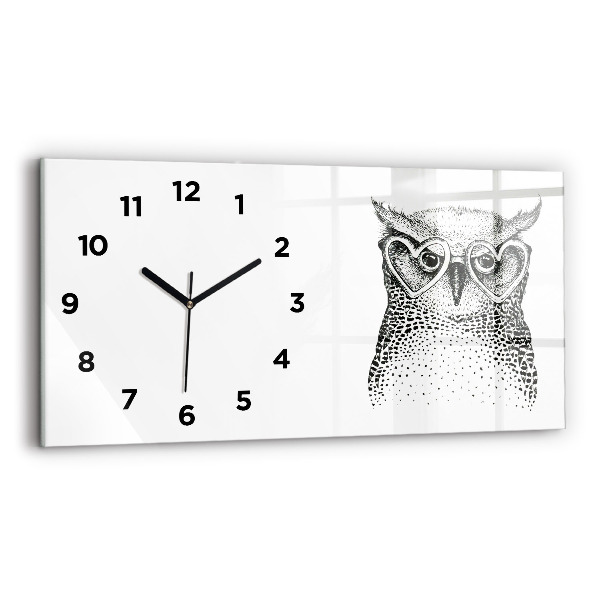 Glass wall clock rectangular Drawn owl with glasses