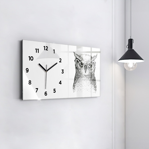 Glass wall clock rectangular Drawn owl with glasses