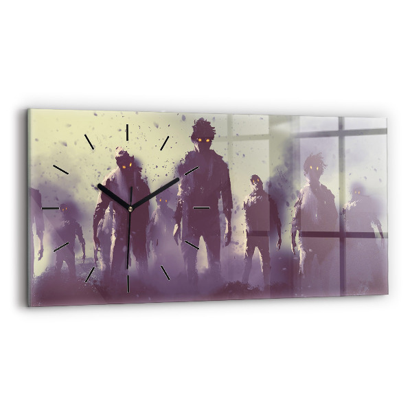 Glass wall clock rectangular Zombies at night - halloween